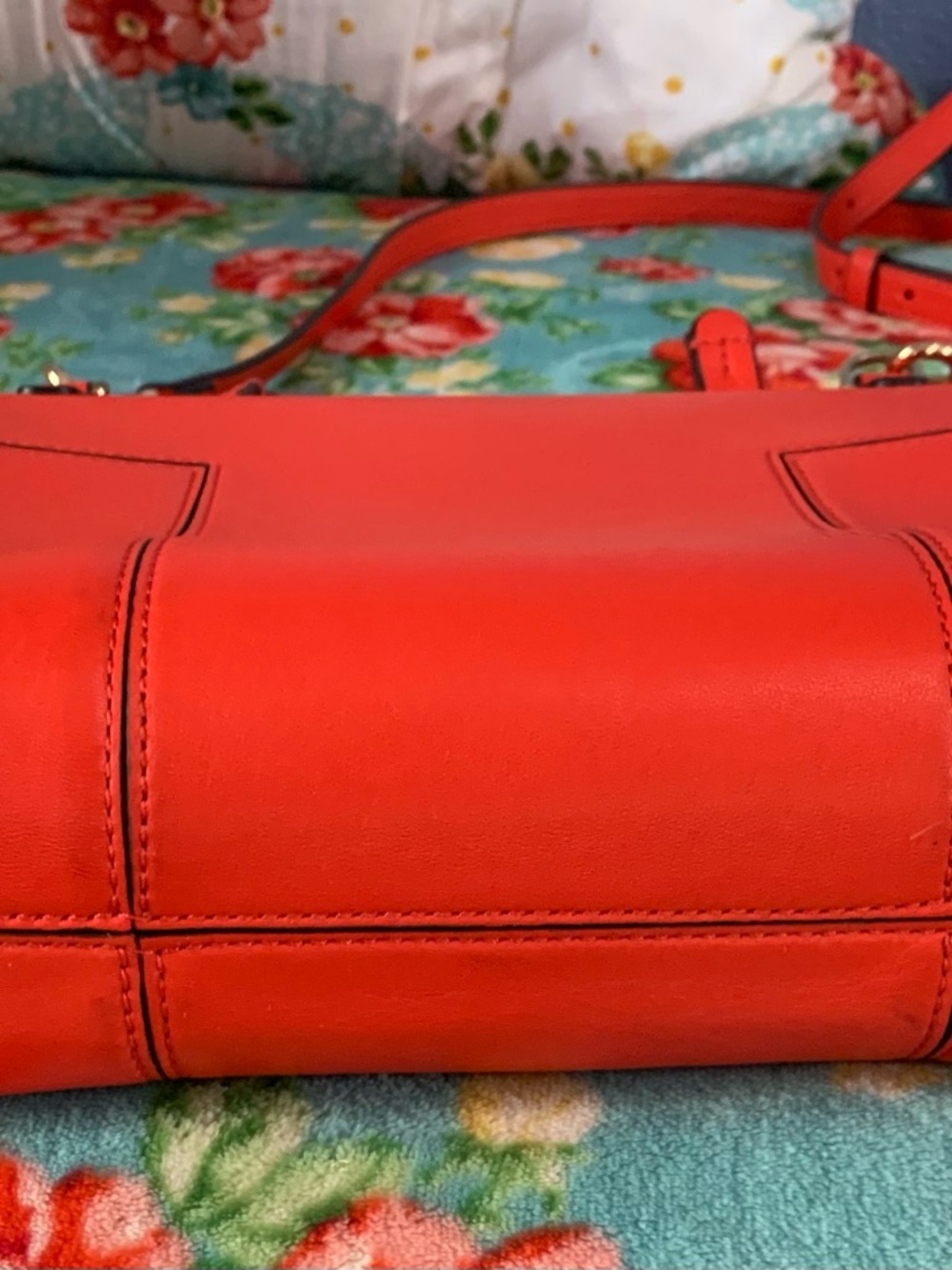 Tory Burch Block T Leather Satchel Crossbody Bag Vibrant Red - Picture 9 of 15